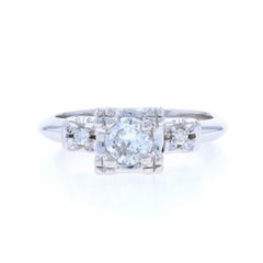 White Gold Diamond Vintage Engagement Ring - 14k Round Brilliant .37ctw Floral