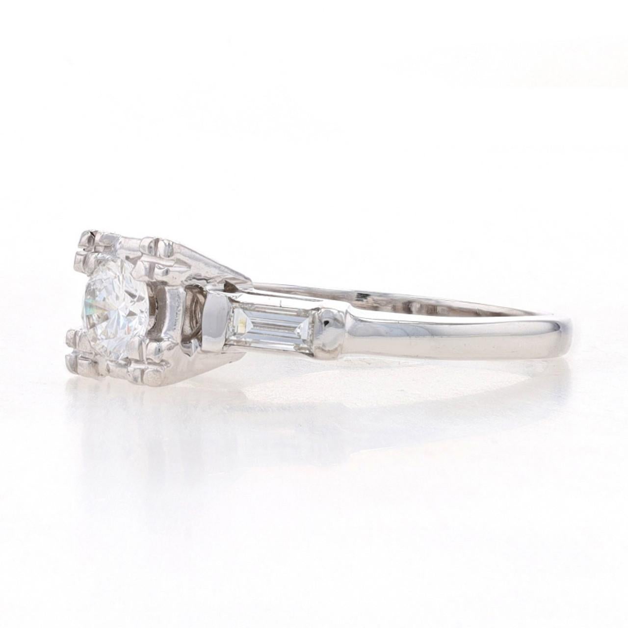 Brilliant Cut White Gold Diamond Vintage Engagement Ring 14k Round Brilliant .63ctw For Sale