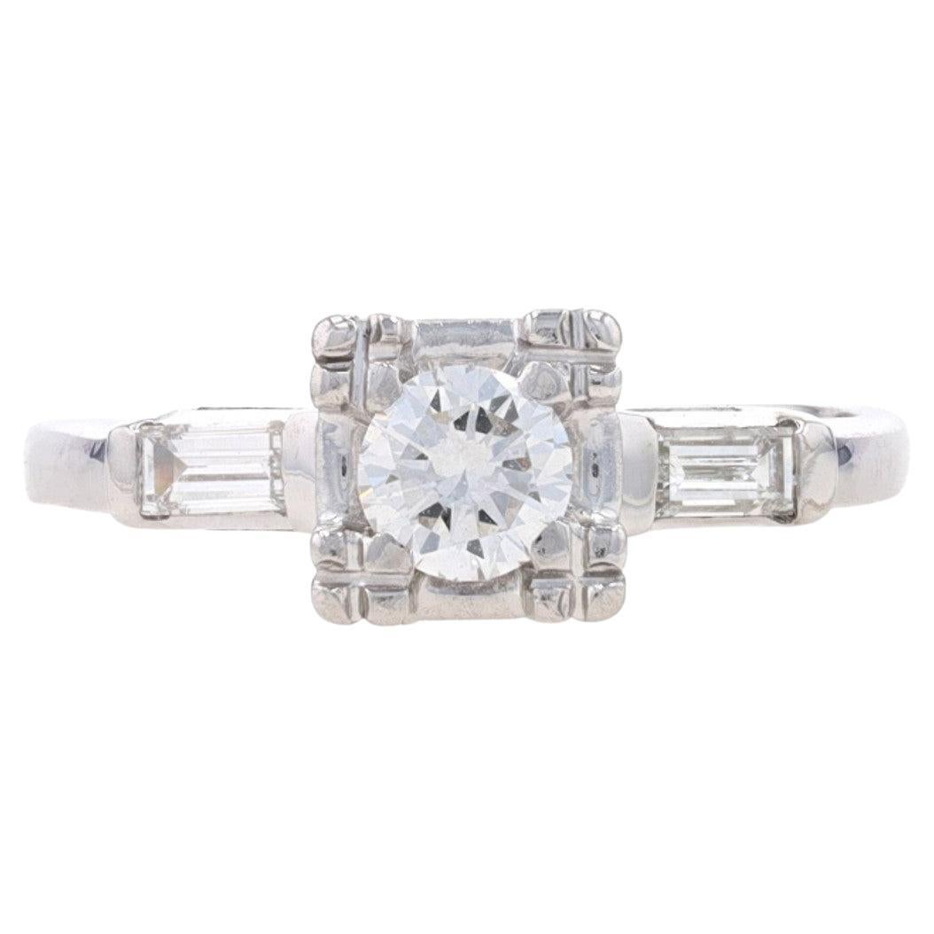 White Gold Diamond Vintage Engagement Ring 14k Round Brilliant .63ctw For Sale