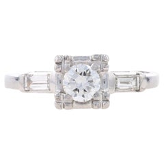 White Gold Diamond Vintage Engagement Ring 14k Round Brilliant .63ctw