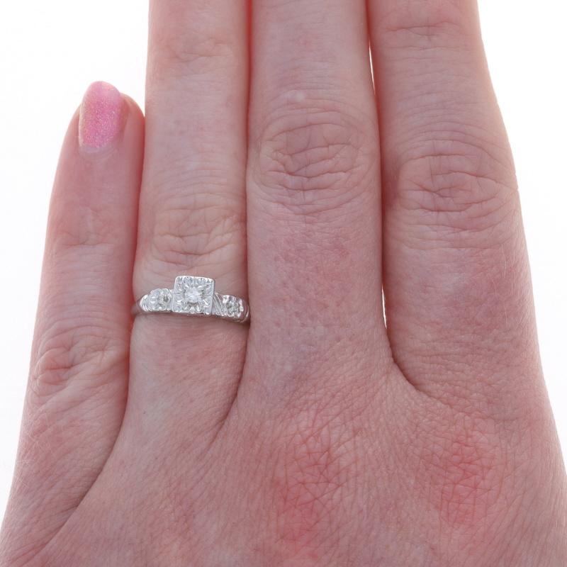 Single Cut White Gold Diamond Vintage Engagement Ring - 14k Single For Sale