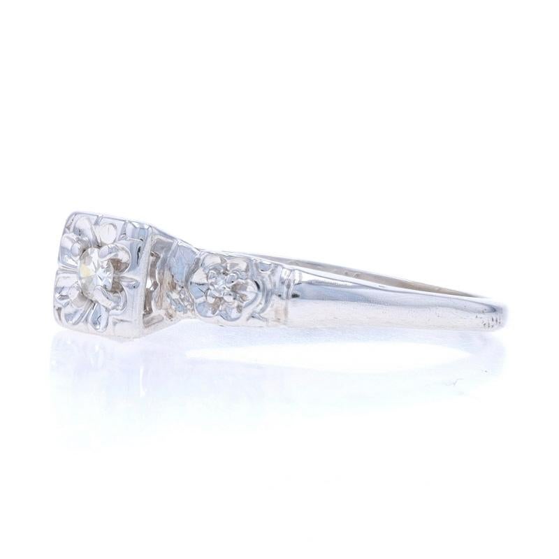 White Gold Diamond Vintage Engagement Ring - 14k Single In Excellent Condition For Sale In Greensboro, NC