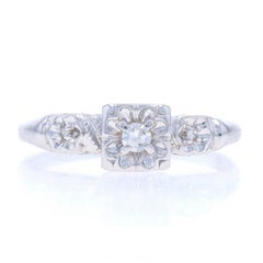 White Gold Diamond Vintage Engagement Ring - 14k Single