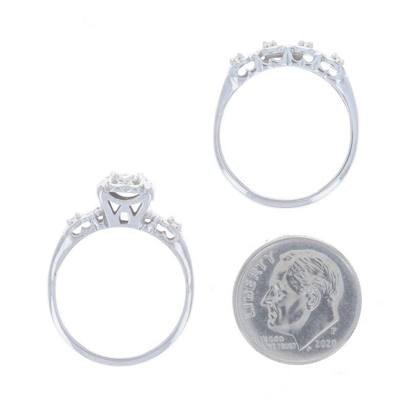 White Gold Diamond Vintage Engagement Ring & Wedding Band 14k Rnd .58ctw Floral For Sale 2