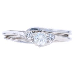 Anillo de compromiso y alianza vintage de oro blanco con diamantes - 14k Redondo .21ctw