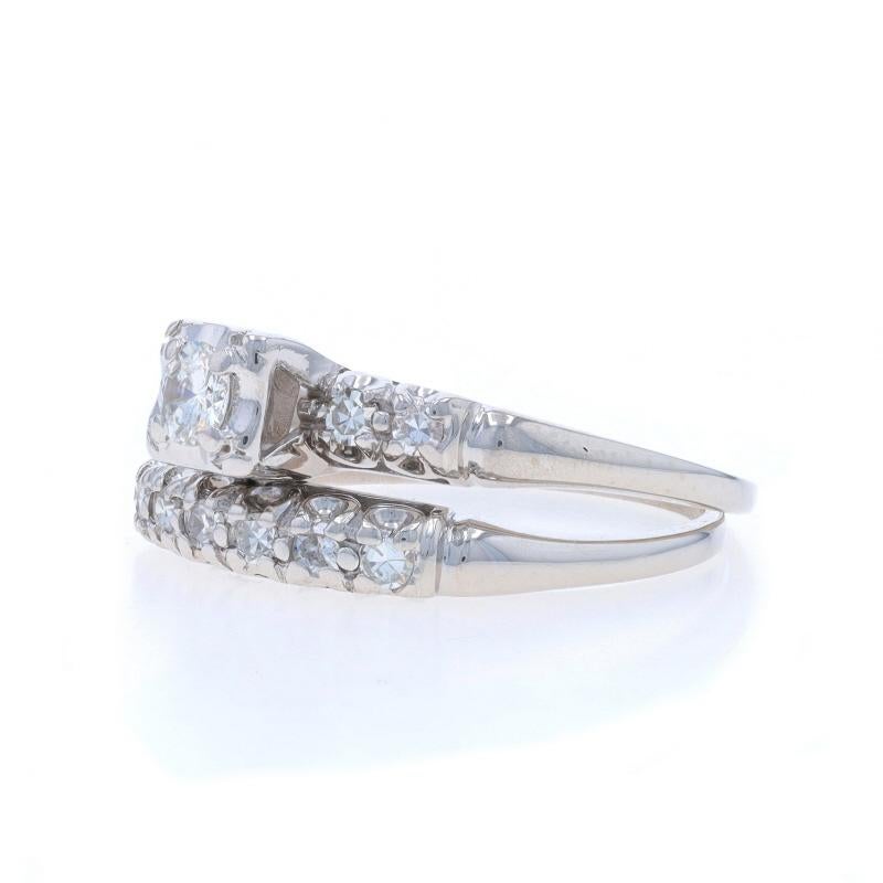 Donna Anello di fidanzamento e fede in oro bianco con diamante vintage - 14k Round .45ctw in vendita