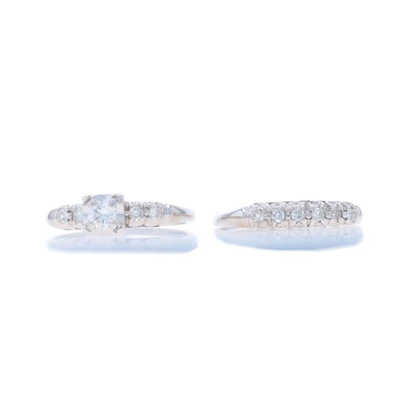 Anello di fidanzamento e fede in oro bianco con diamante vintage - 14k Round .45ctw in vendita 2