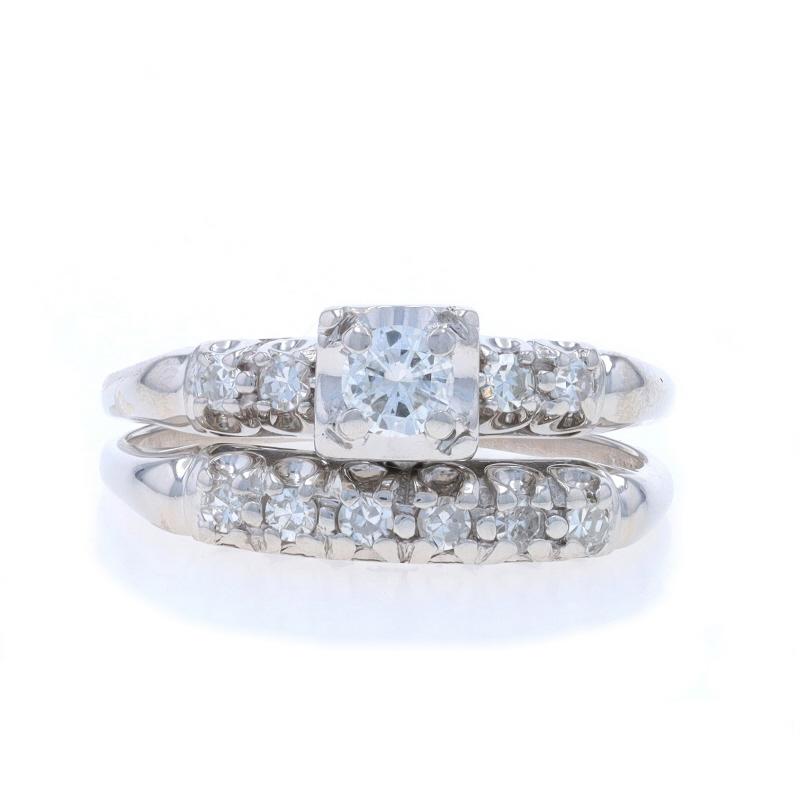 Anillo de compromiso y alianza vintage de oro blanco con diamantes - 14k redondo .45ctw