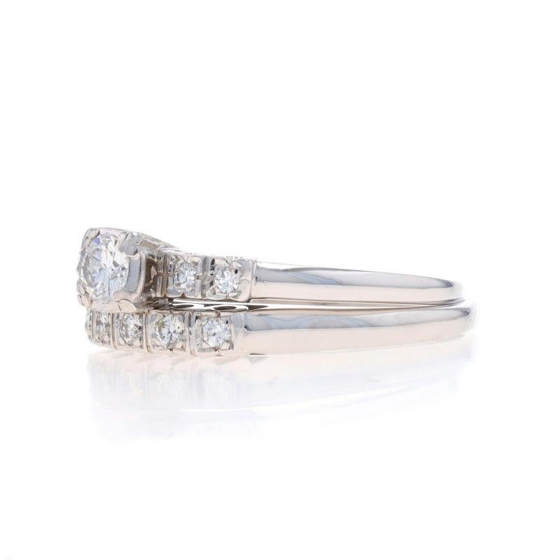 Verlobungsring & Ehering aus Weißgold mit Diamant im Vintage-Stil 18k & 14k rund .50ctw Damen