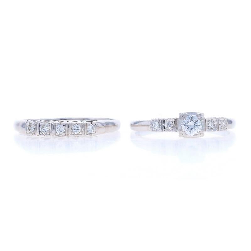 Verlobungsring & Ehering aus Weißgold mit Diamant im Vintage-Stil 18k & 14k rund .50ctw 2