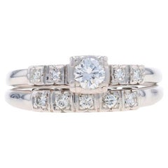 Verlobungsring & Ehering aus Weißgold mit Diamant im Vintage-Stil 18k & 14k rund .50ctw