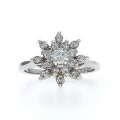 White Gold Diamond Vintage Floral Snowflake Halo Ring 14k Round Brilliant .55ctw