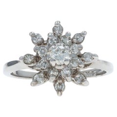 White Gold Diamond Vintage Floral Snowflake Halo Ring 14k Round Brilliant .55ctw