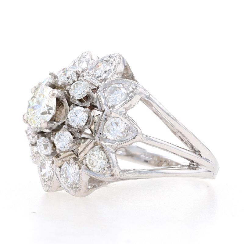 Round Cut White Gold Diamond Vintage Flower Cluster Halo Cocktail Ring - 14k Round 2.55ctw For Sale