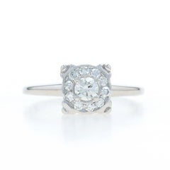 White Gold Diamond Vintage Halo Engagement Ring - 14k Round Brilliant .49ctw