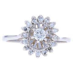 White Gold Diamond Vintage Halo Ring - 14k Round .38ctw Milgrain Cathedral