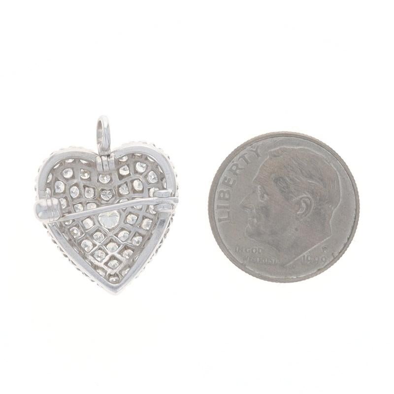 Weißgold Diamant Vintage Herz Pave Brosche 14k Runde 1,50ctw Liebe Cabrio im Zustand „Hervorragend“ im Angebot in Greensboro, NC