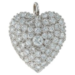 Spilla d'oro bianco con cuore vintage e pavé 14k rotondo 1,50ctw Love Convertibile