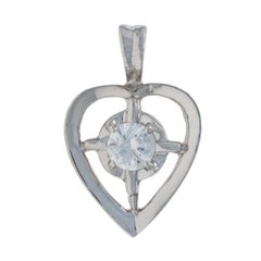 White Gold Diamond Vintage Heart Solitaire Pendant - 14k Round .22ct Love