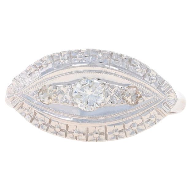 White Gold Diamond Vintage Ring - 14k Round Brilliant .28ctw Floral For Sale