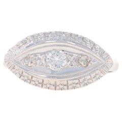 White Gold Diamond Vintage Ring - 14k Round Brilliant .28ctw Floral