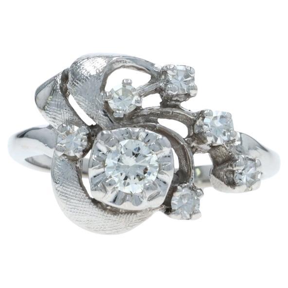White Gold Diamond Vintage Ring - 14k Round Brilliant .40ctw Floral Cluster For Sale