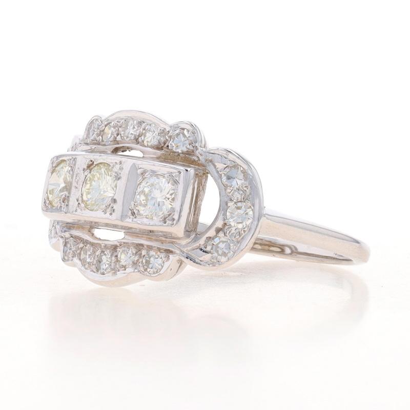 White Gold Diamond Vintage Ring - 14k Round Brilliant .94ctw Scallop Three-Stone In Good Condition In Greensboro, NC
