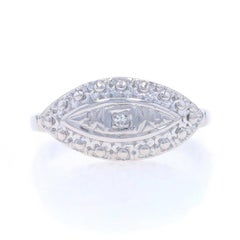 White Gold Diamond Vintage Ring - 14k Single Cut Floral Solitaire