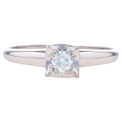 White Gold Diamond Vintage Solitaire Engagement Ring - 14k 
18k Round .15ct