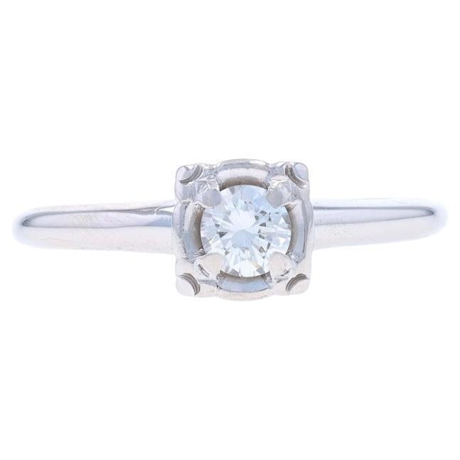 Anillo de compromiso solitario vintage de oro blanco con diamantes - 14k Brillante redondo .25ct