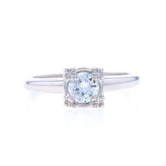 White Gold Diamond Vintage Solitaire Engagement Ring - 14k Round Brilliant .38ct