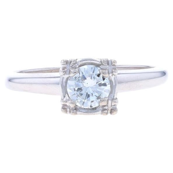 Weißgold Diamant Vintage Solitär Verlobungsring - 14k Runde Brillant .38ct