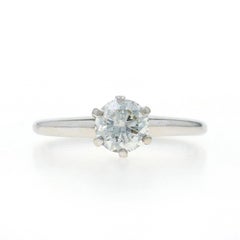 White Gold Diamond Vintage Solitaire Engagement Ring - 14k Round Brilliant .72ct