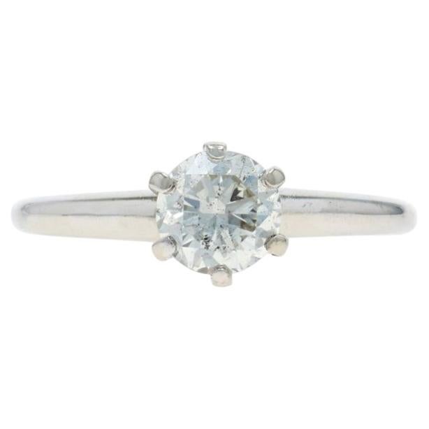 White Gold Diamond Vintage Solitaire Engagement Ring - 14k Round Brilliant .72ct