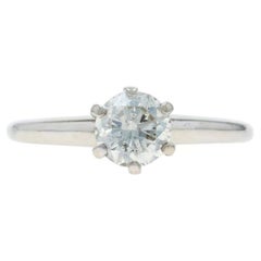 White Gold Diamond Vintage Solitaire Engagement Ring - 14k Round Brilliant .72ct