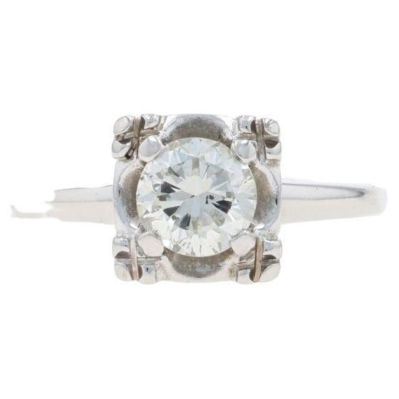 White Gold Diamond Vintage Solitaire Engagement Ring - 14k Round Brilliant .75ct