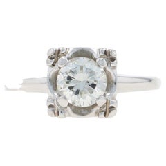 White Gold Diamond Vintage Solitaire Engagement Ring - 14k Round Brilliant .75ct