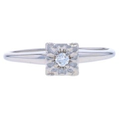 White Gold Diamond Vintage Solitaire Engagement Ring -14k Round Brilliant Floral
