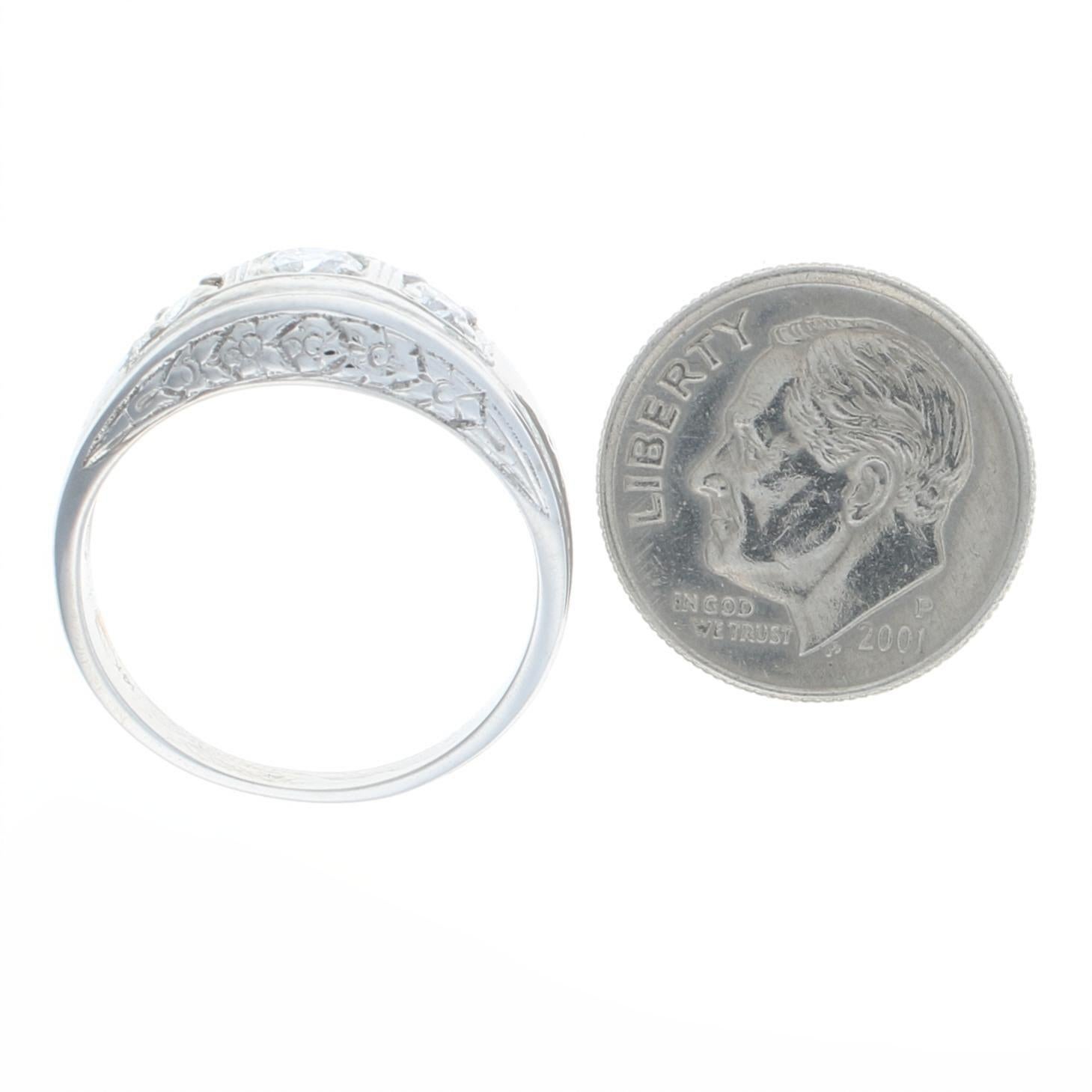 White Gold Diamond Vintage Three-Stone Men's Ring, 14k Round Cut .50ctw Flowers 3