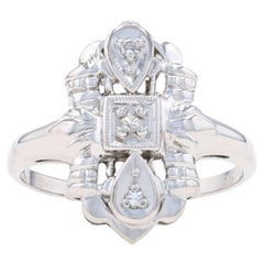White Gold Diamond Vintage Three-Stone Ring - 14k Single Etched Milgrain