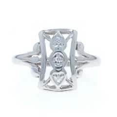 White Gold Diamond Vintage Three-Stone Ring 14k Single