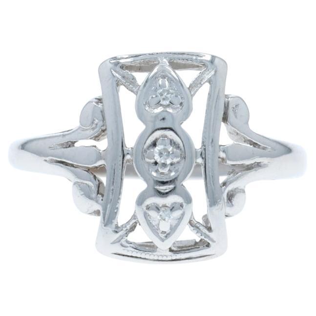 Bague à trois pierres en or blanc avec diamant Vintage 14k Single Stone