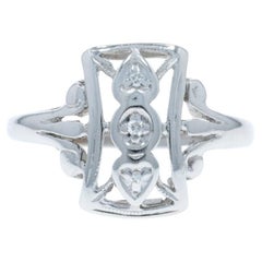 White Gold Diamond Vintage Three-Stone Ring 14k Single