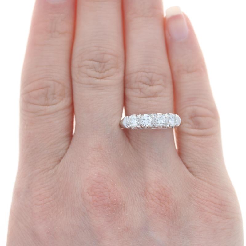 Round Cut White Gold Diamond Vintage Wedding Band - 14k Round 1.00ctw Four-Stone Ring