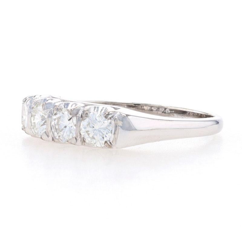 White Gold Diamond Vintage Wedding Band - 14k Round 1.00ctw Four-Stone Ring In Excellent Condition In Greensboro, NC