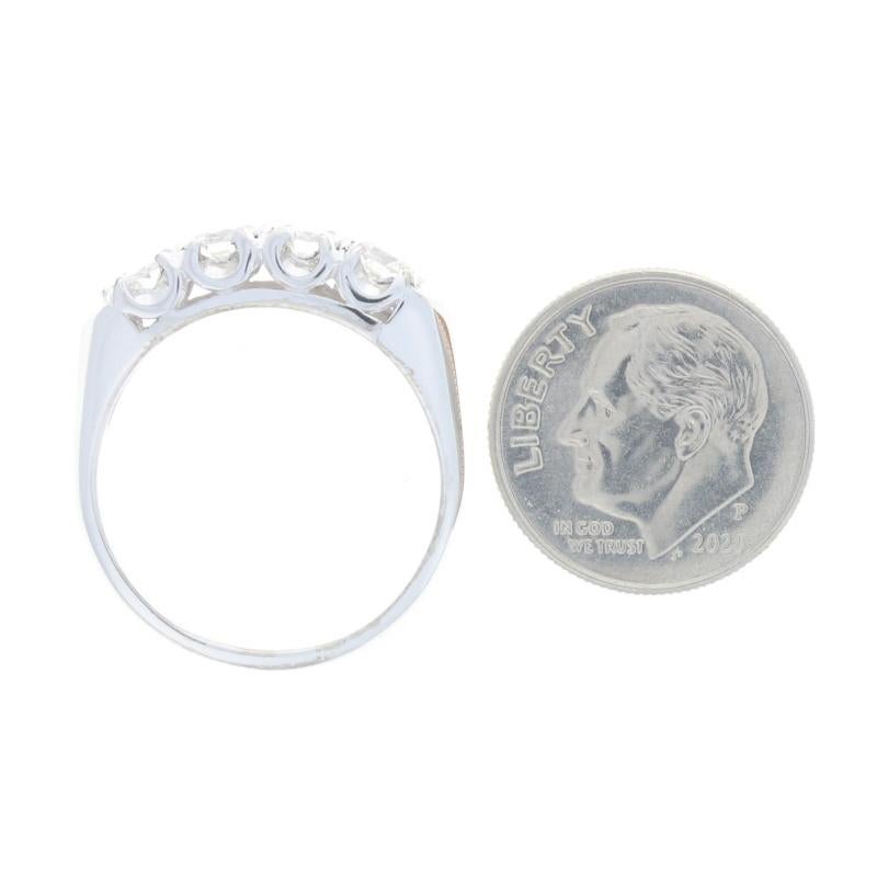Women's White Gold Diamond Vintage Wedding Band - 14k Round 1.00ctw Four-Stone Ring For Sale