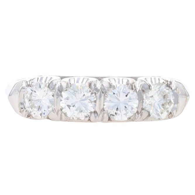 White Gold Diamond Vintage Wedding Band - 14k Round 1.00ctw Four-Stone Ring For Sale