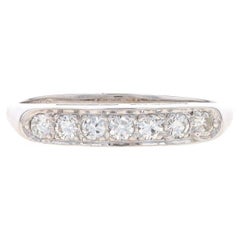 White Gold Diamond Vintage Wedding Band - 14k Round .28ctw Seven-Stone Ring