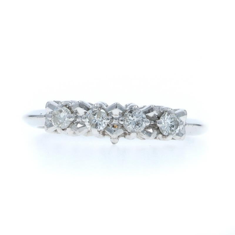 Fascia nuziale vintage con diamante in oro bianco - Anello tondo Brilliante .24ctw 14k