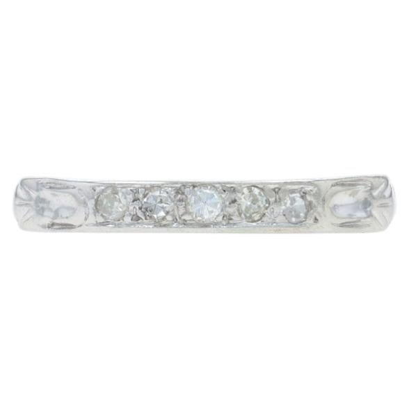 White Gold Diamond Vintage Wedding Band - 14k Single Ring For Sale